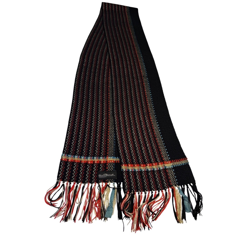 Paul Bianculli Handwoven Scarf  Multi color Striped‎ Fringe Artisan vintage